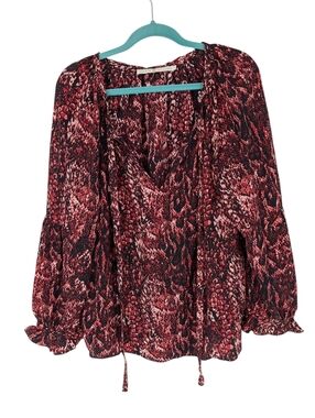 Marie Oliver 100% Silk Snakeskin Print Blouse Flowy Top Boho Size XL